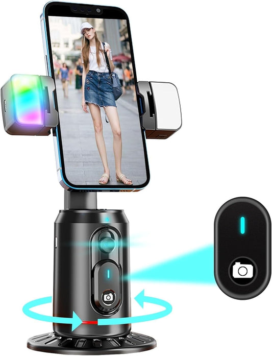 Auto Face Tracking Tripod AI Smarts 360° Rotating Auto Tracking Phone Stand No App Required Camera Stand with Remote and RGB Fill Lights Rechargeable Shooting Stand for Live Video Recording Tiktok