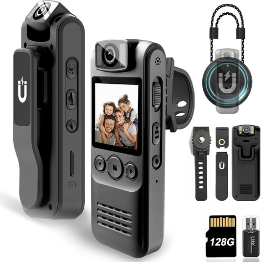 Body Camera with Audio & Video Recording- 128GB 1080P HD Police Cop Cam 180° Rotating Lens-Loop Recording 1.4 Display Portable Wearable Cam for Law Enforcement Outdoor Activities Riding Hiking