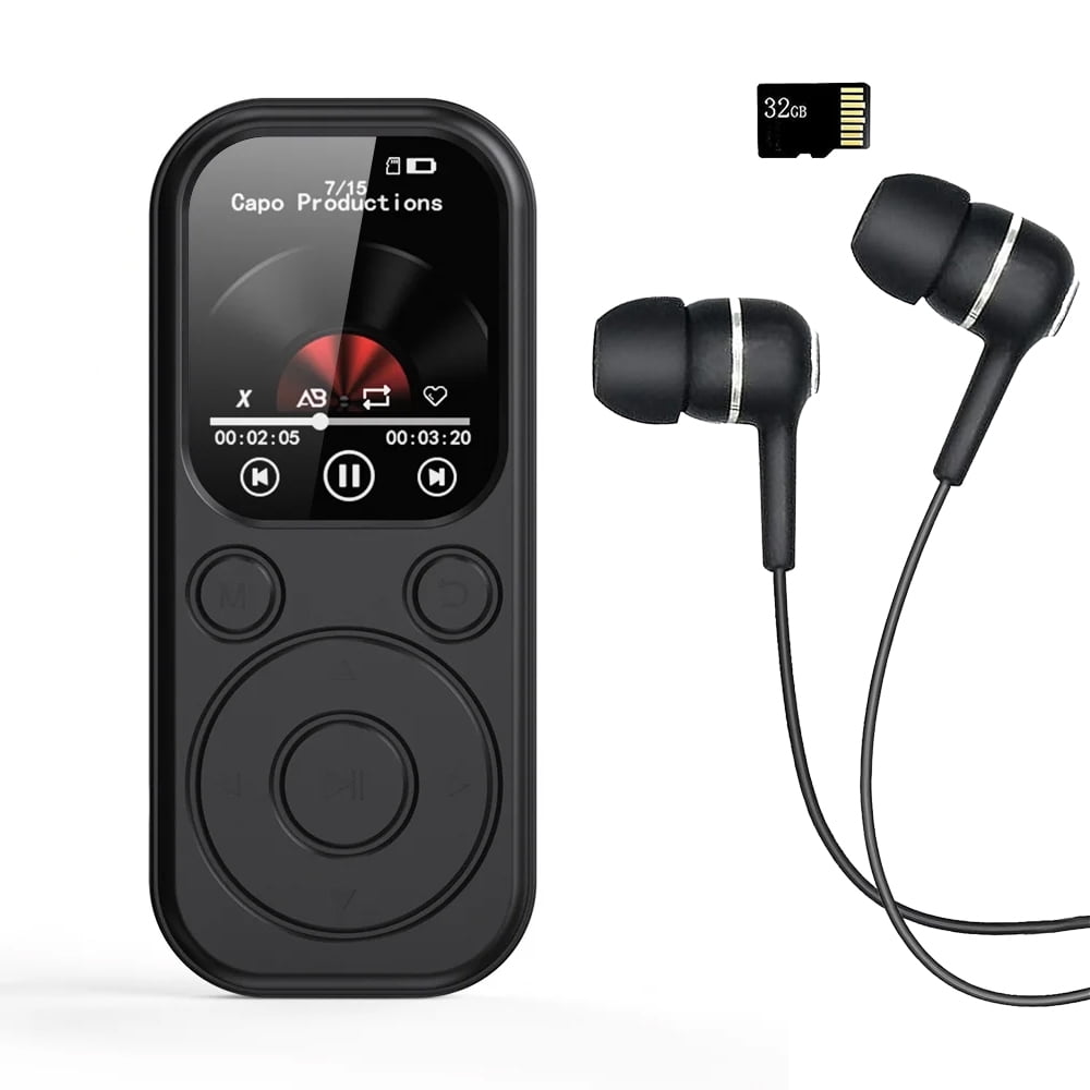 MP3 Player Bluetooth Music Player with 32GB Memory Card Earphone Build-in Speaker/Photo/Video Play/FM Radio/Voice Recorder BT5.4 Portable Music Player Supports up to 128GB for Kids Running Walking