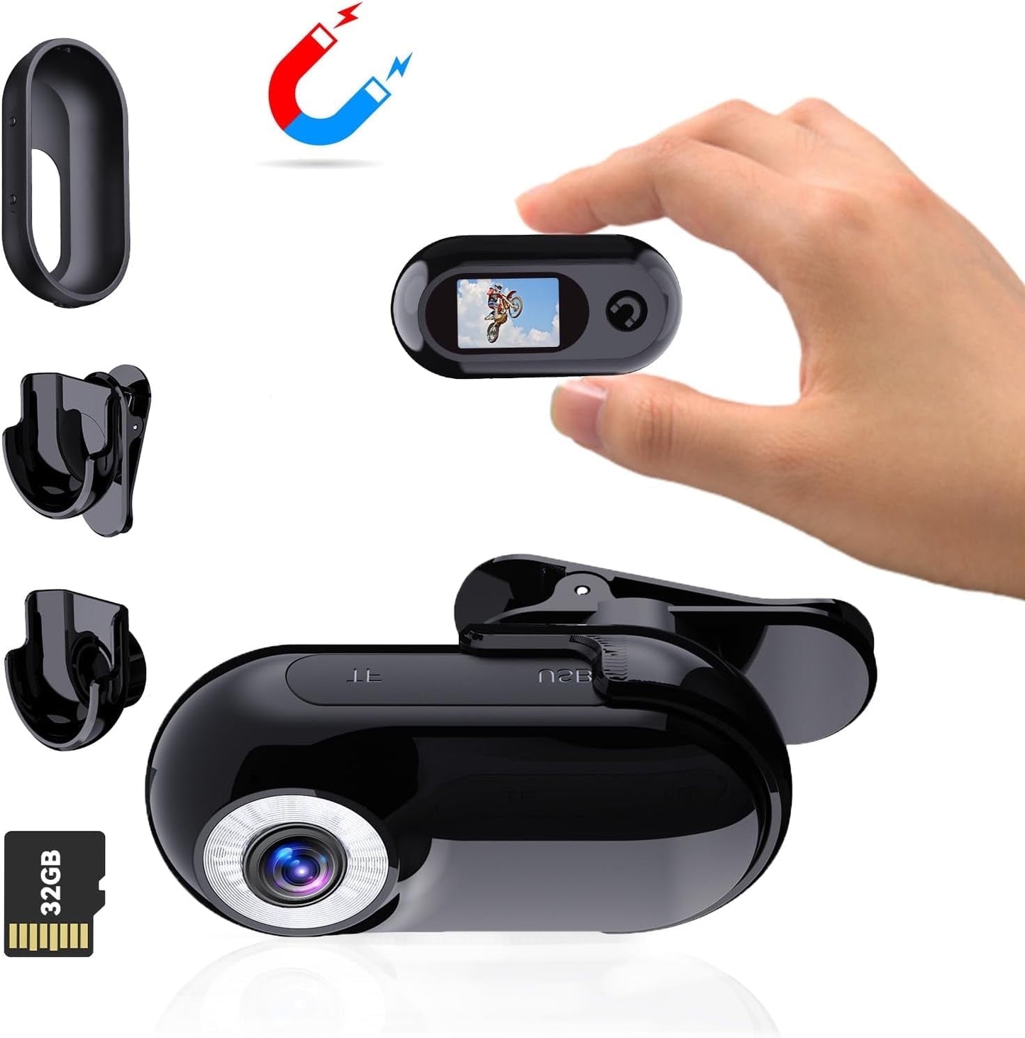 Mini Police Cam 32GB Portable Action Camera Body Cam Wearable Video Recorder with IPX67 Waterproof Underwater Camcorder Helmet Mount Magnetic Sport DV for Bike Cycling Pet Vlogging