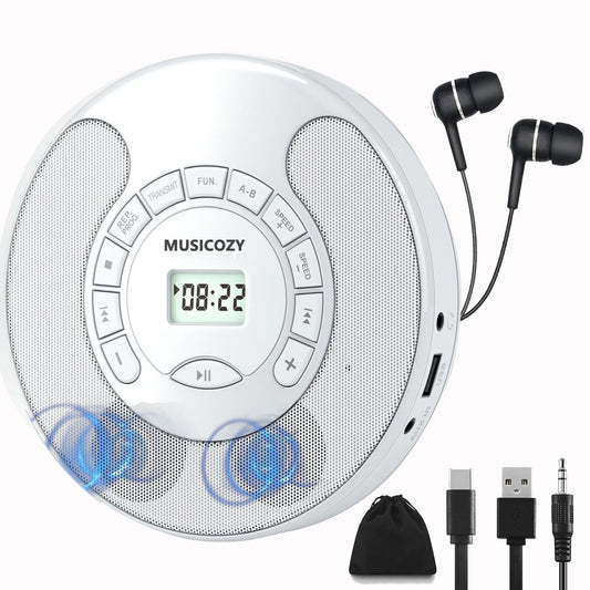 Portable CD Player with Bluetooth Rechargeable Walkmans CD Player for Car Built-in Speaker Bluetooth Transmitter A-B Repeat and Speed+/- Personal CD Player with Headphone Jack AUX Cable Best Gift