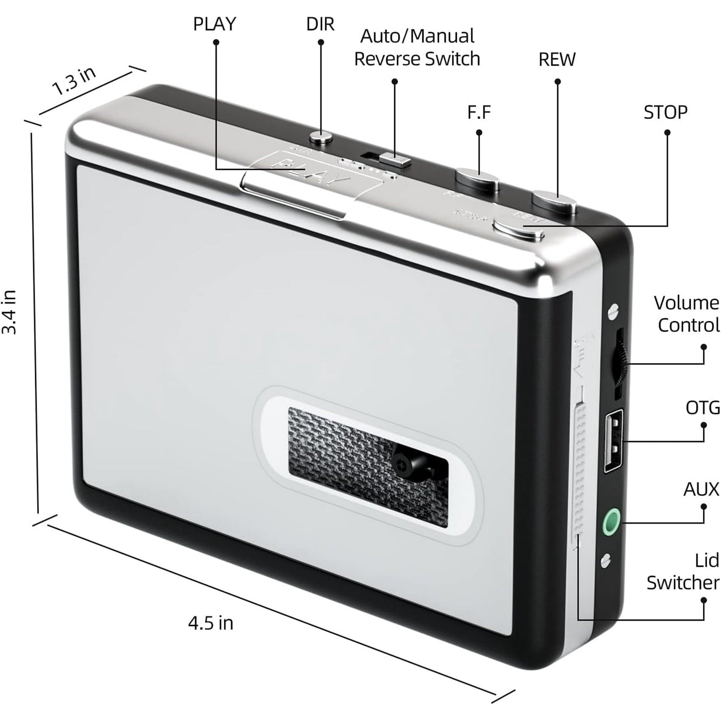 Portable Walkman Cassette Player  Best Overall Standalone USB Cassette to MP3 Converter  Audio Music Cassette Tape to Digital Converter Player (White