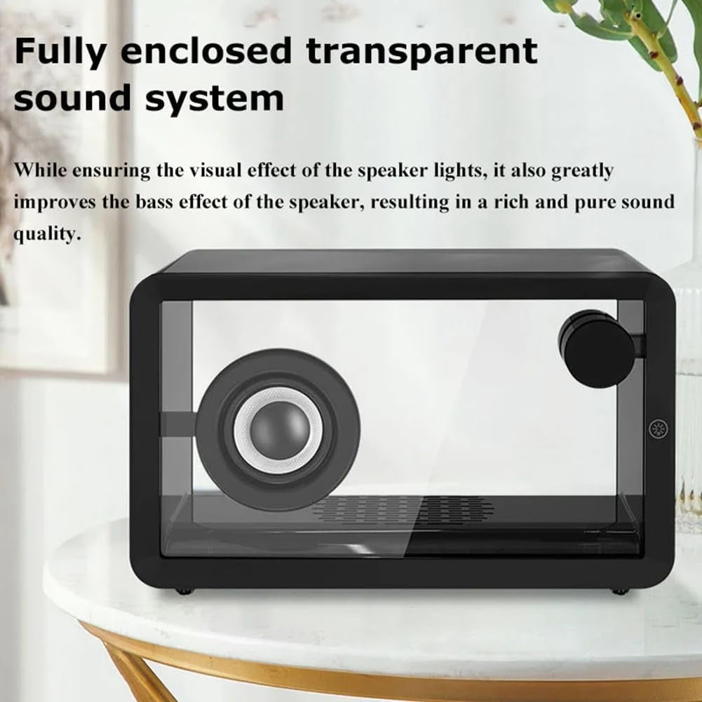 Portable Retro Bluetooth Speaker  Transparent Glass Hi-Fi Audio Speaker  DIY Desktop Speaker  Bar Colorful Ambient Light Music Player for Computer、Office、Shower  White