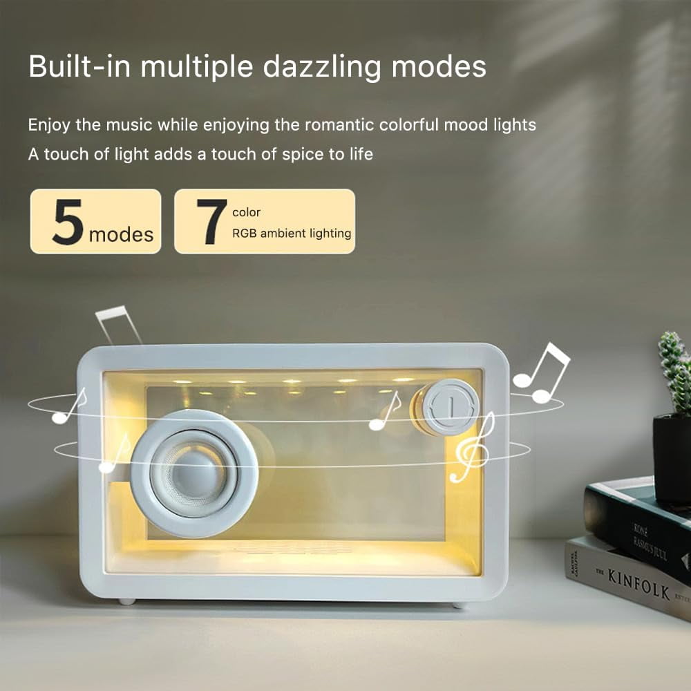Portable Retro Bluetooth Speaker  Transparent Glass Hi-Fi Audio Speaker  DIY Desktop Speaker  Bar Colorful Ambient Light Music Player for Computer、Office、Shower  White