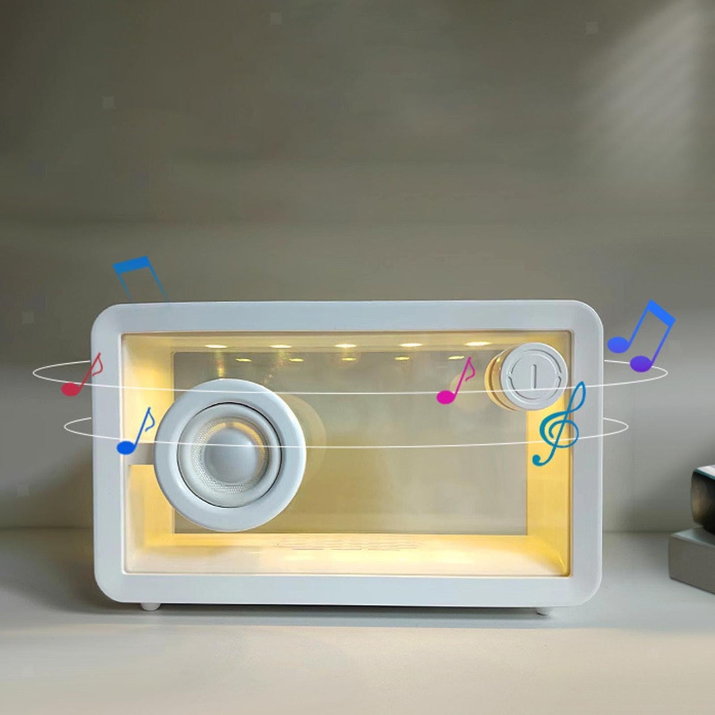 Portable Retro Bluetooth Speaker  Transparent Glass Hi-Fi Audio Speaker  DIY Desktop Speaker  Bar Colorful Ambient Light Music Player for Computer、Office、Shower  White