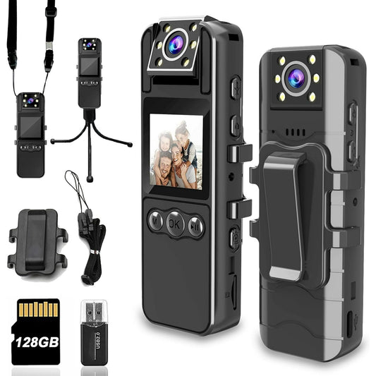 Body Camera with Audio and Video Recording  HD 1080P Body Cam with 180° Rotating Lens  6HR Battery  IR Cut Auto Night Vision  128GB Body Worn Camcorder  for Personal Civilians  Police Law Enforcement
