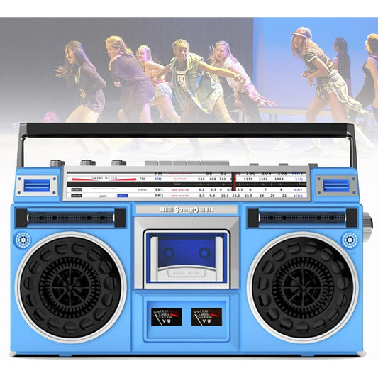 Portable Cassette Boombox  CD Tape Player  80s Retro Bluetooth Boombox  Support SD/USB Input  with AM/FM Radio  Cassette Recorder for Family Gathering Travel Street Dance Blue