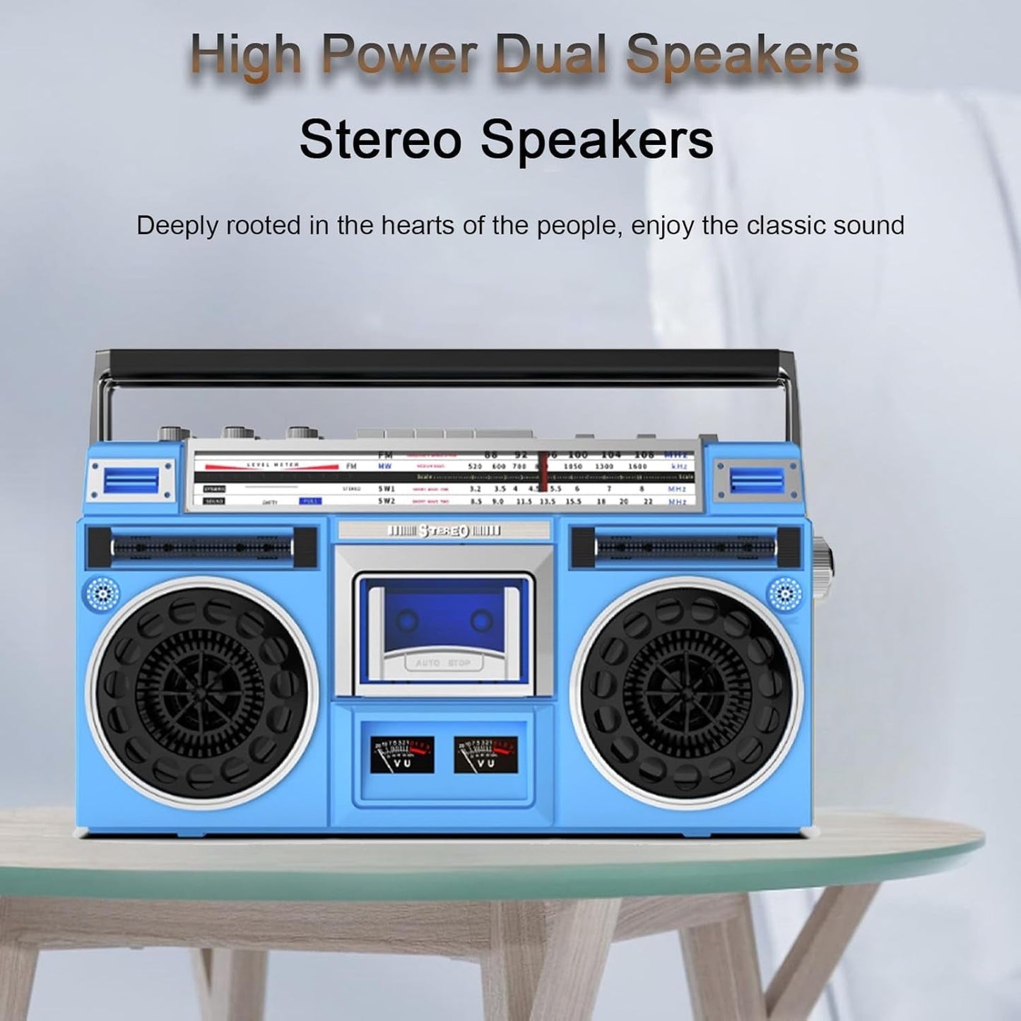 Portable Cassette Boombox  CD Tape Player  80s Retro Bluetooth Boombox  Support SD/USB Input  with AM/FM Radio  Cassette Recorder for Family Gathering Travel Street Dance Blue