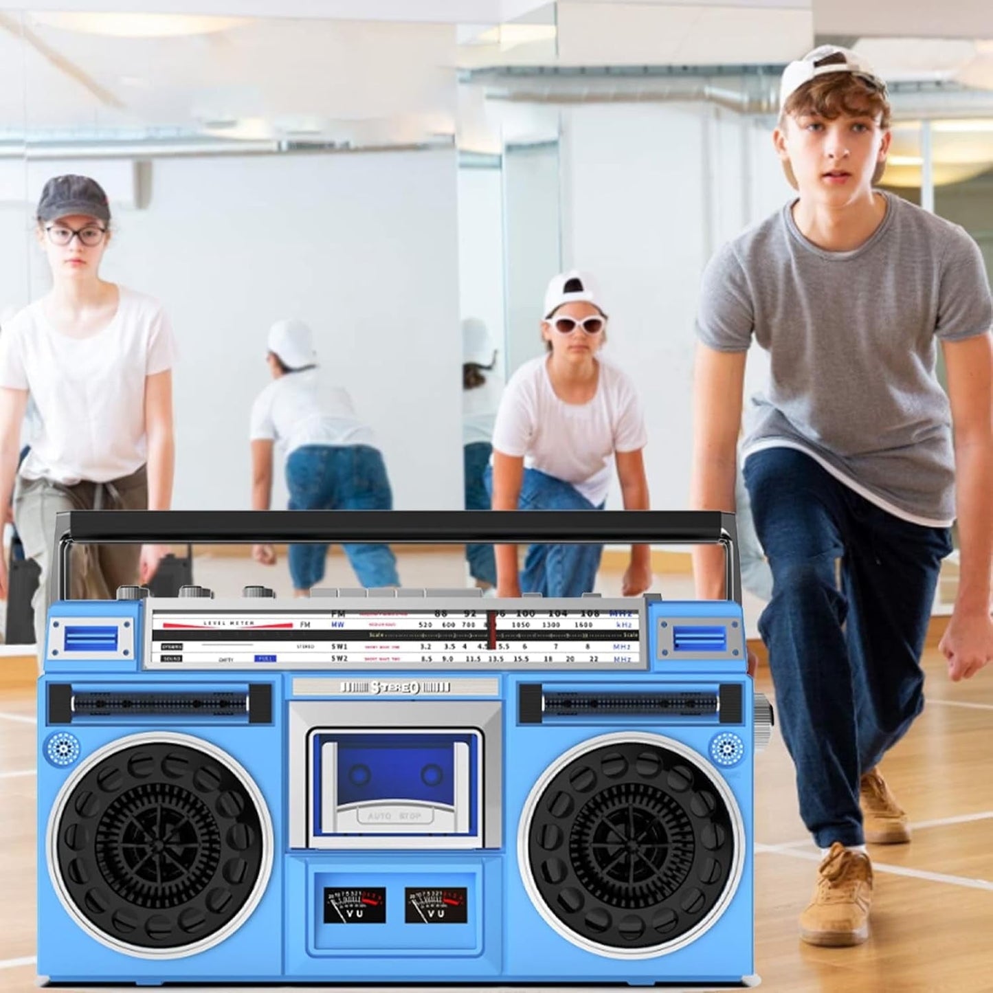 Portable Cassette Boombox  CD Tape Player  80s Retro Bluetooth Boombox  Support SD/USB Input  with AM/FM Radio  Cassette Recorder for Family Gathering Travel Street Dance Blue