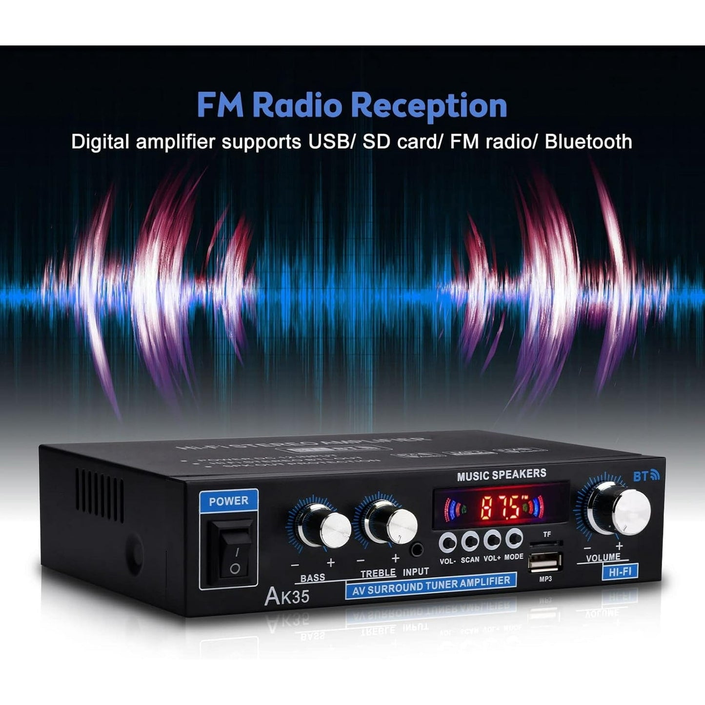 Bluetooth Digital Amplifiers Audio Stereo Receiver AK35 200W Home 110-240V Bluetooth Bass Audio Power compatible Amplifier  Hifi FM USB Auto Music Subwoofer Speakers Audio Amplifier Receiver