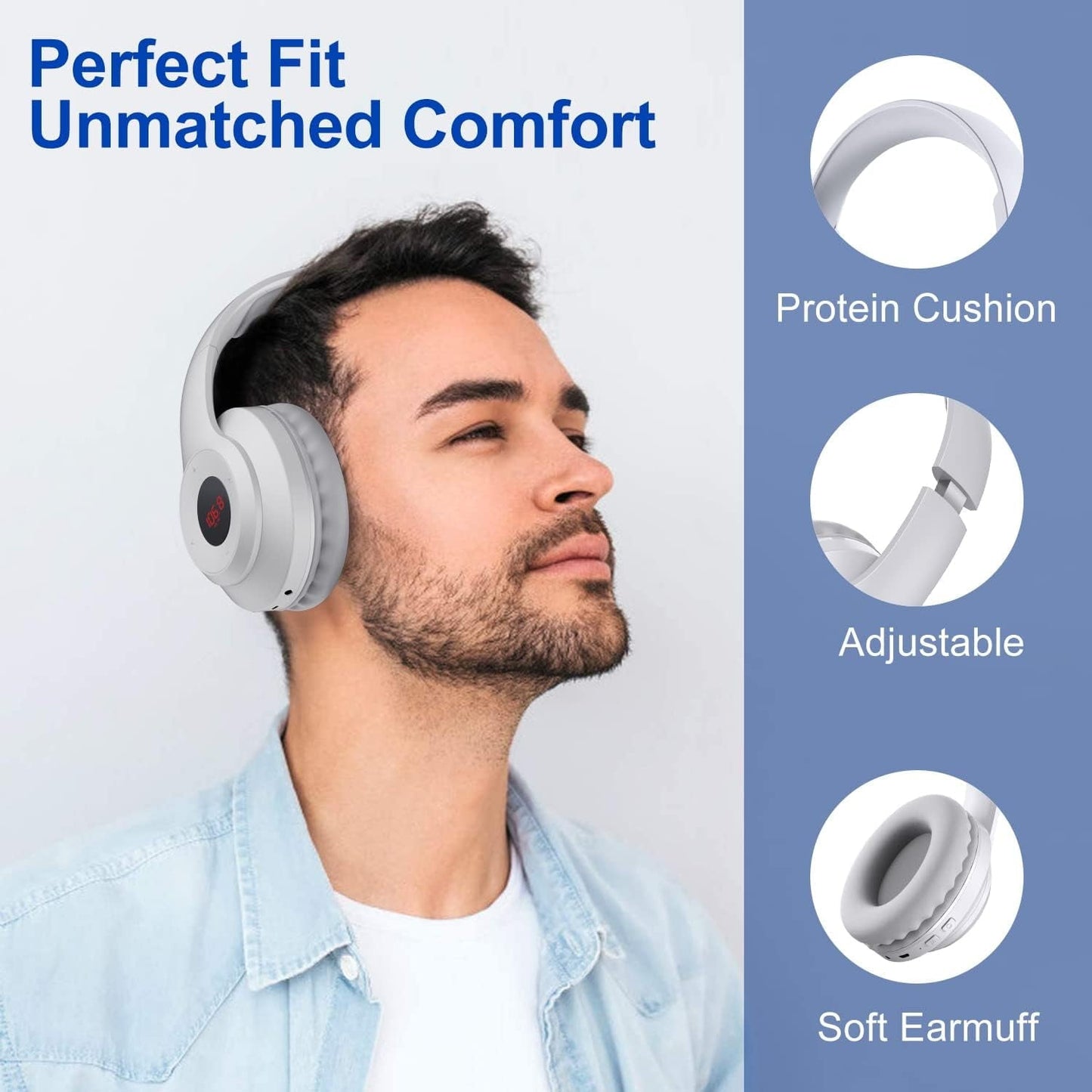 Wireless FM Radio Headphones with Bluetooth  Built-in Microphone  LED Display  Rechargeable & Portable Headphones  Soft Ear Muffs  FM Headset Radio Receiver for Meeting  Works  Hiking  Jogging