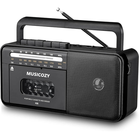Cassette Tape Player Bluetooth Boombox  Cassette Player AM/FM/SW Radio Stereo  Tape Player/Recorder with Big Speaker and Earphone Jack  USB/TF Card Player  AC Powered or Battery Operated Black