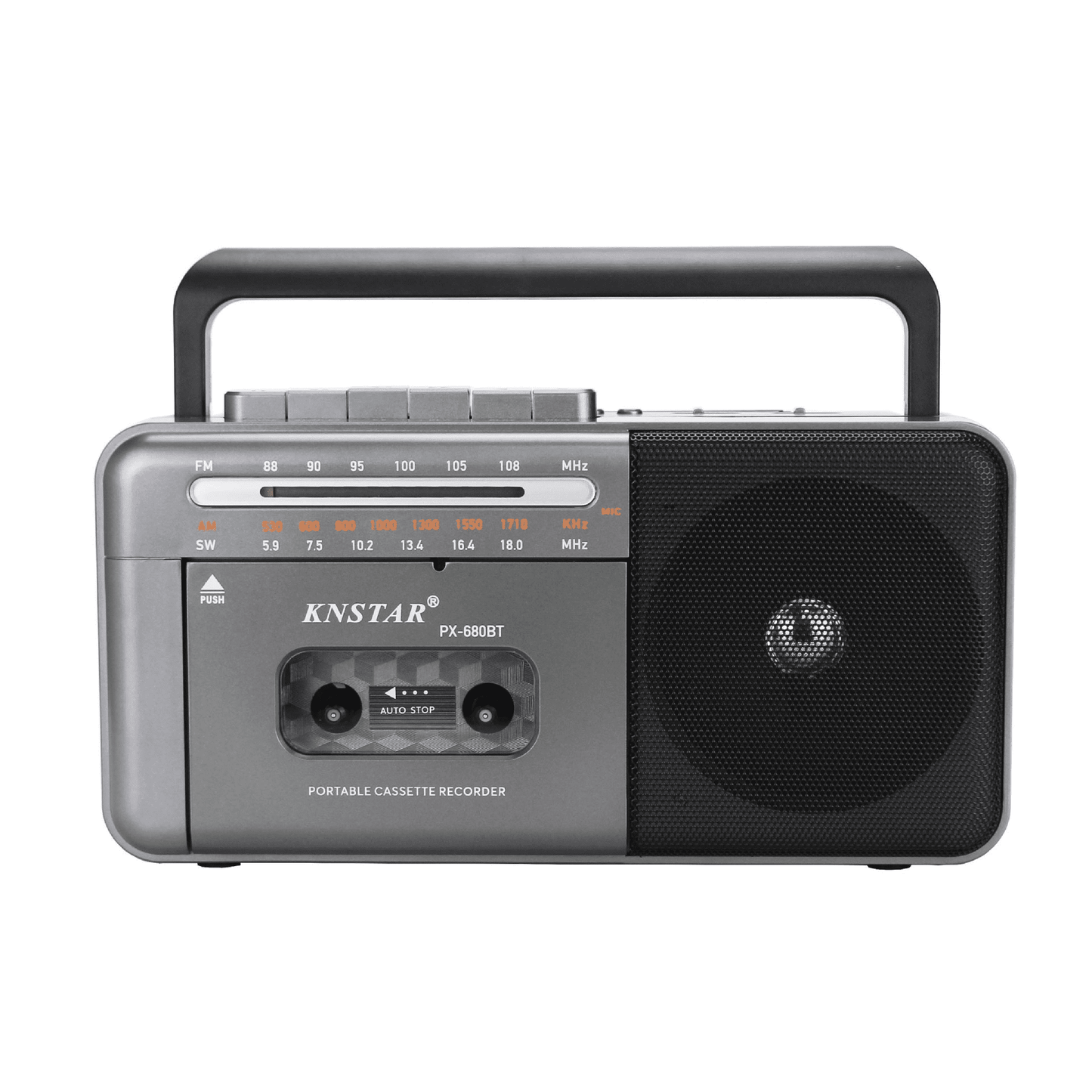 Cassette Tape Player Bluetooth Boombox  Cassette Player AM/FM/SW Radio Stereo  Tape Player/Recorder with Big Speaker and Earphone Jack  USB/TF Card Player  AC Powered or Battery Operated Grey