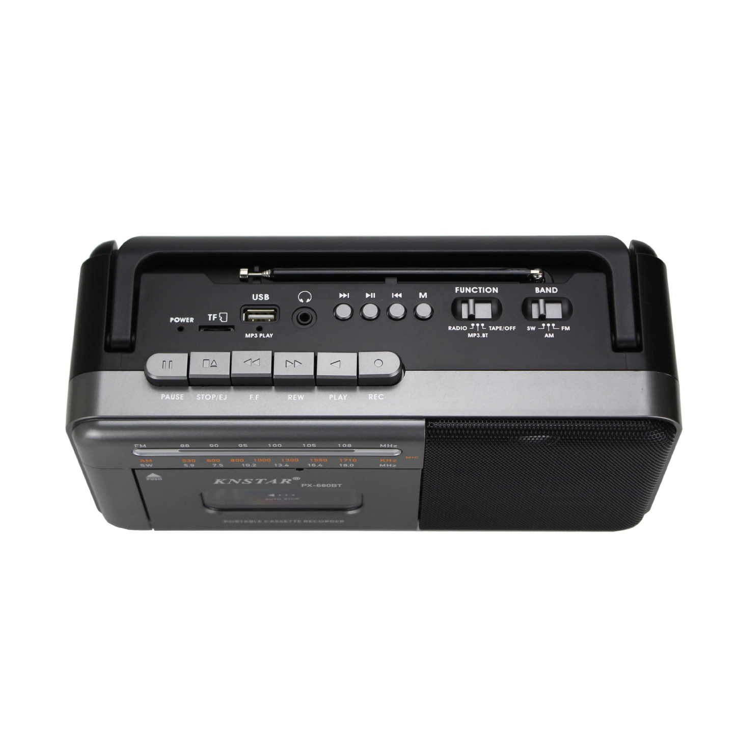Cassette Tape Player Bluetooth Boombox  Cassette Player AM/FM/SW Radio Stereo  Tape Player/Recorder with Big Speaker and Earphone Jack  USB/TF Card Player  AC Powered or Battery Operated Grey