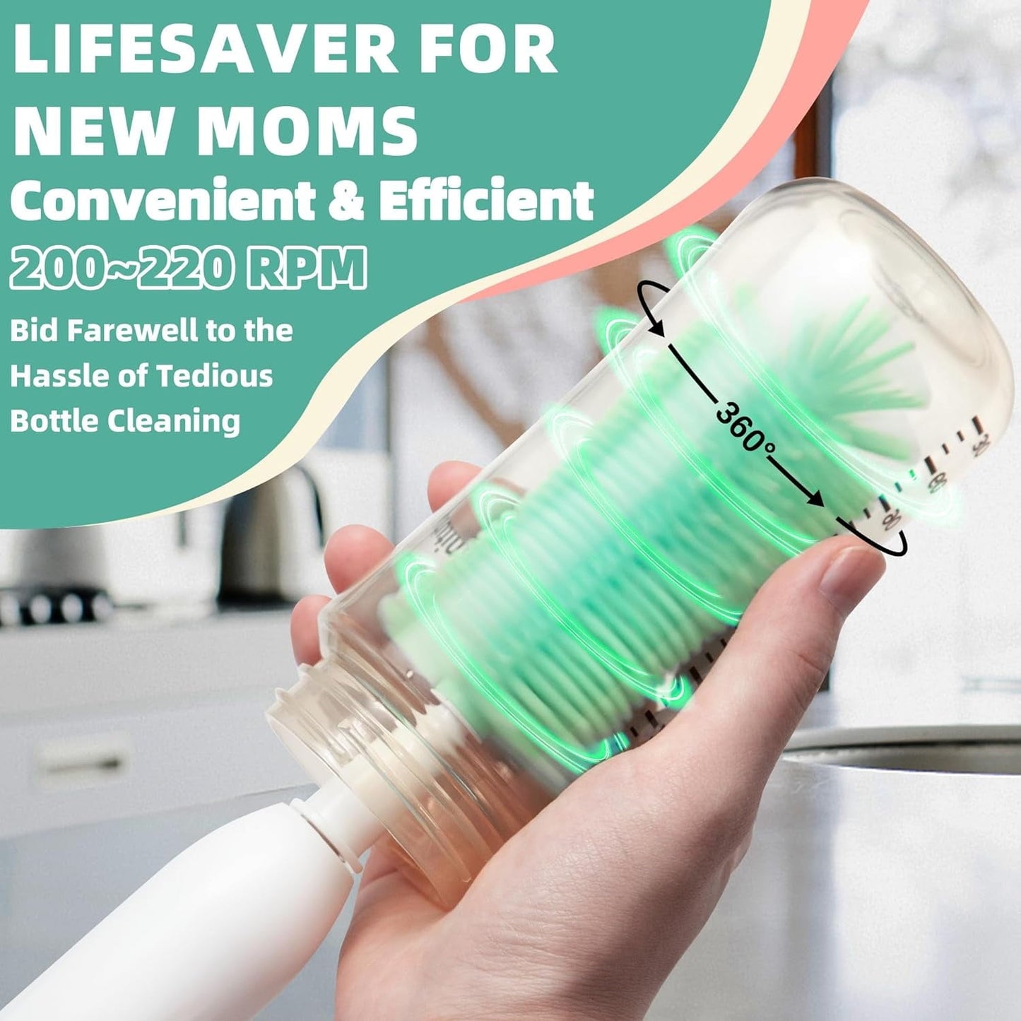 Electric Bottle Brush Cleaner  Rechargable Electric Baby Bottle Brush for Travel  Waterproof Electric Bottle Cleaner Set with Nipple & Straw Brush  Perfect Essentials Gift for Mom After Birth  Green