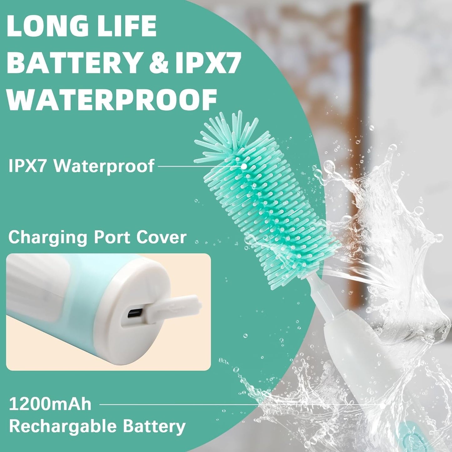 Electric Bottle Brush Cleaner  Rechargable Electric Baby Bottle Brush for Travel  Waterproof Electric Bottle Cleaner Set with Nipple & Straw Brush  Perfect Essentials Gift for Mom After Birth  Green