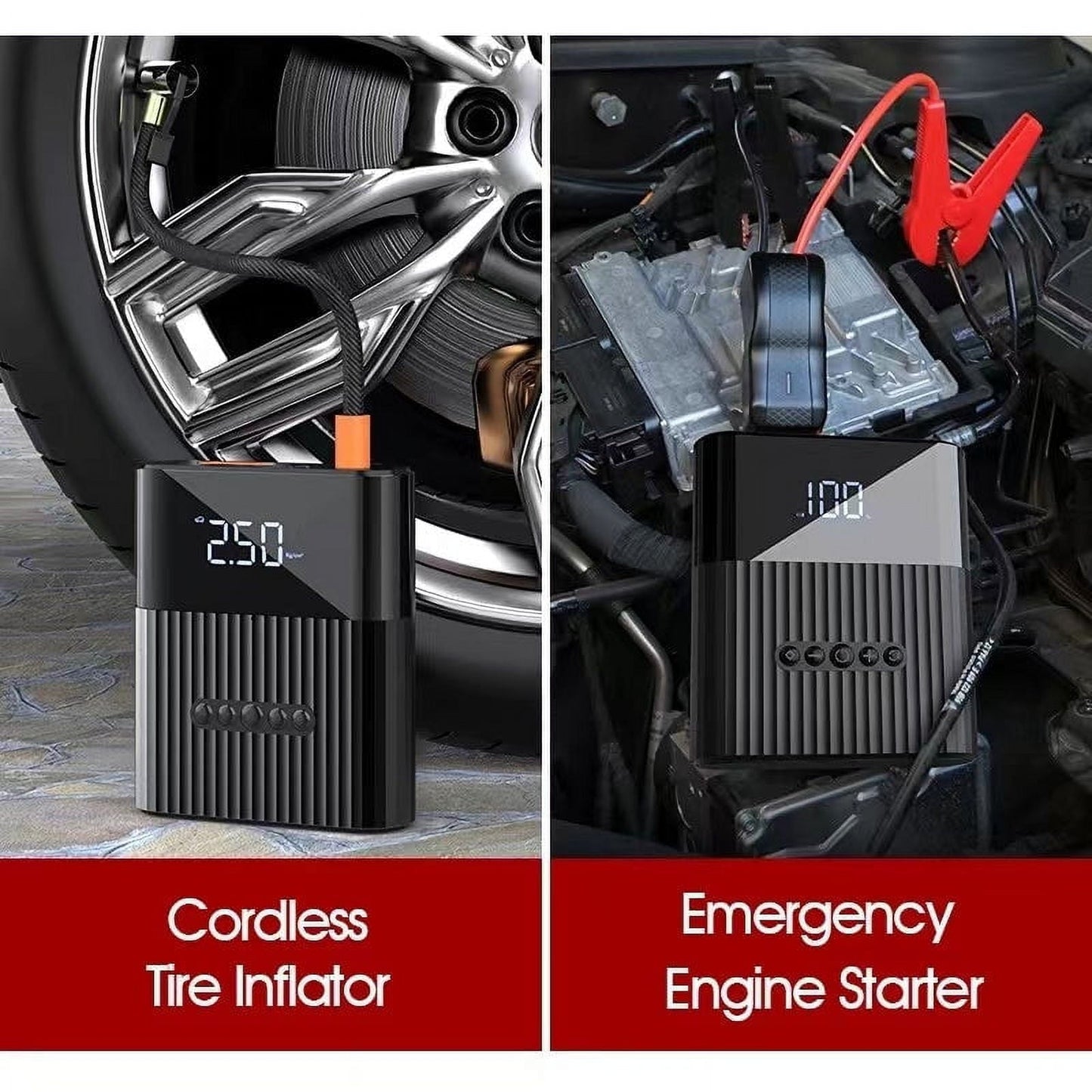 Jump Starter with Air Compressor  Mini Inflator Electric Tire Pump 8800mAh with 150 PSI Digital LCD LED Light Power Bank Jump Starter 12V Portable Battery Jump Box for Car Bicycle Tires Inflatables