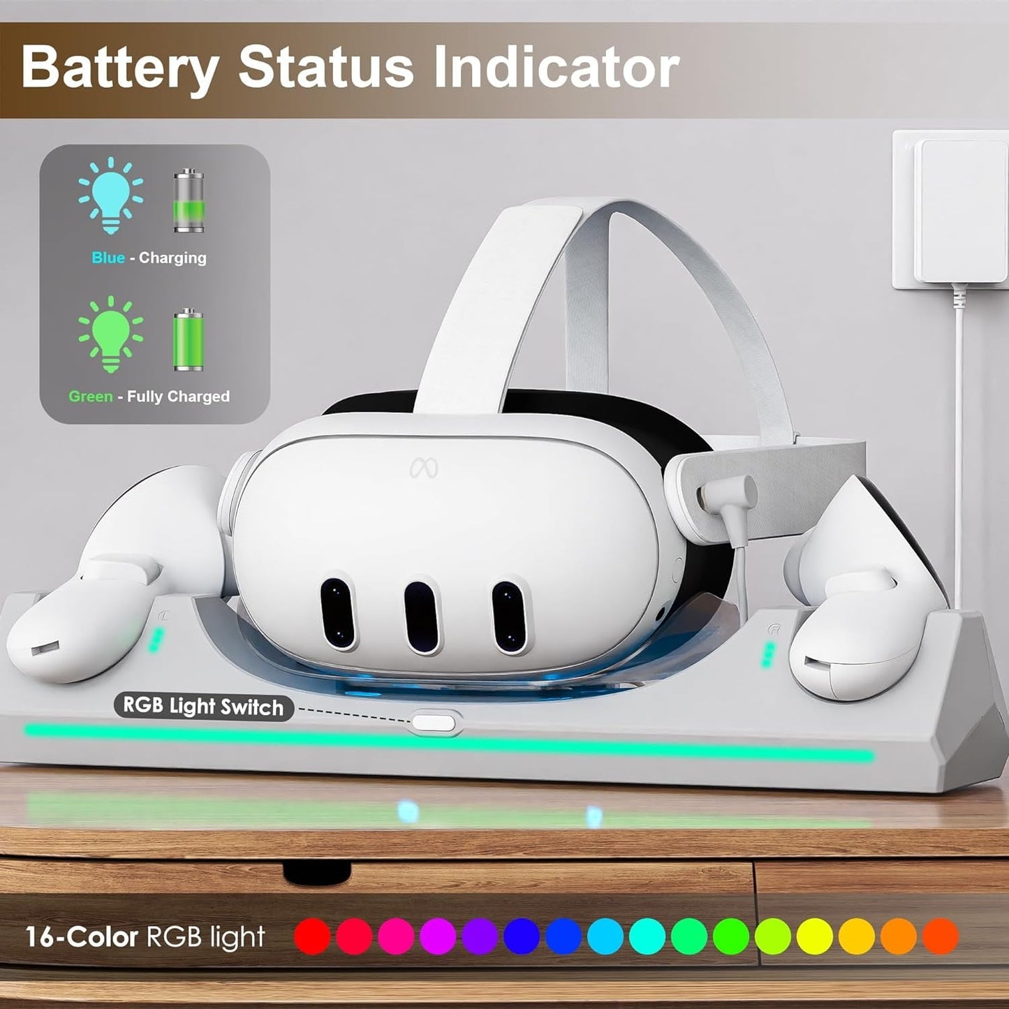 Charging Dock for Oculus Quest 3  Magnetic Charging Station for Meta Quest 3 VR Headset & Controllers  with 2 Rechargeable 2100mAh Batteries  USB-C Charger and Cable  Supports LED Indicator