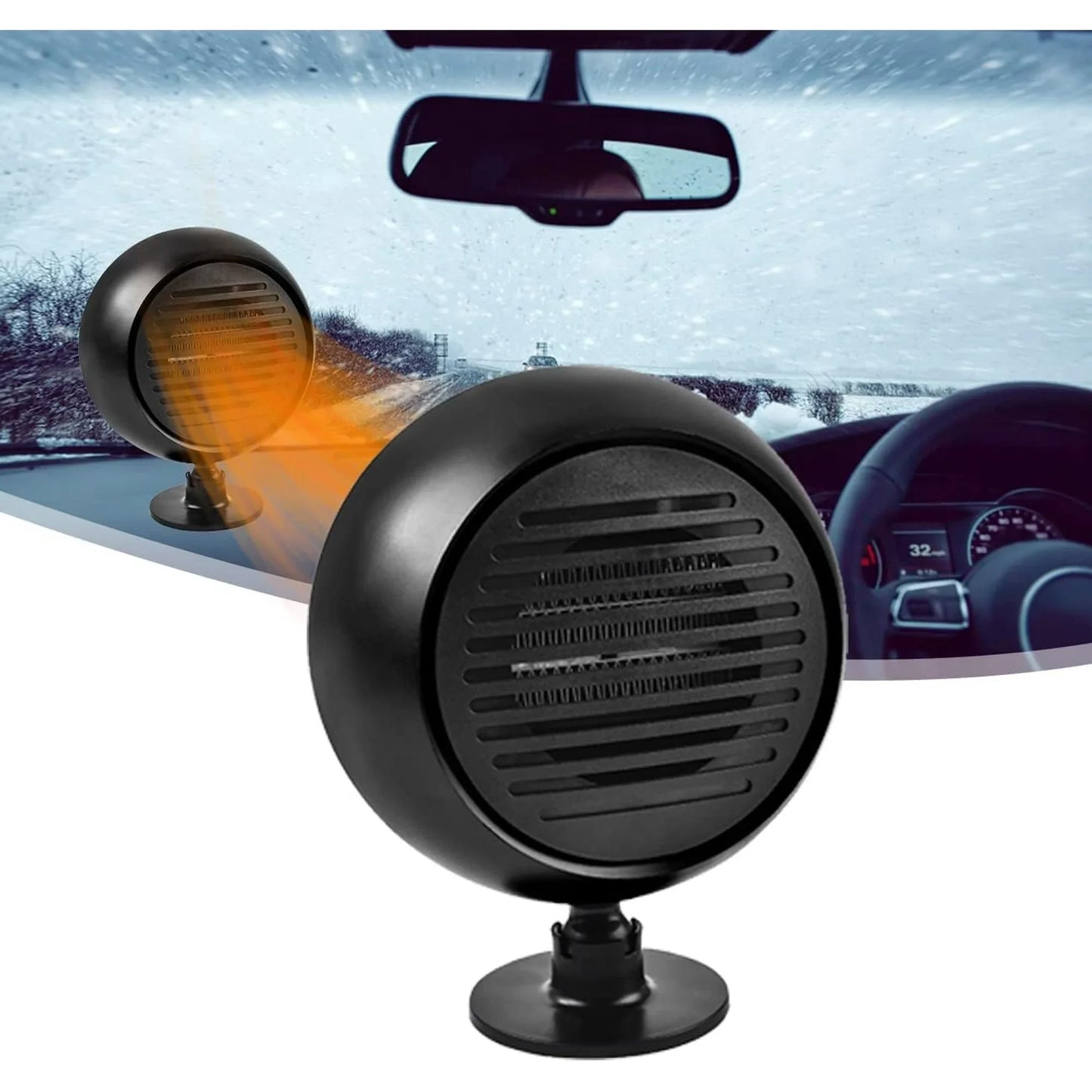 2 In 1 Car Heater Cooler Fan  12V Car Heater Portable 180W Car Air Heater Mini Car Speed Cooling Fan Windshield Defroster Demister 360° Rotatable Heater and Defogger for Car  SUV and more Black