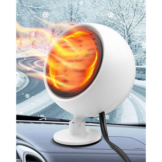 2 In 1 Car Heater Cooler Fan  12V Car Heater Portable 180W Car Air Heater Mini Car Speed Cooling Fan Windshield Defroster Demister 360° Rotatable Heater and Defogger for Car  SUV and more White