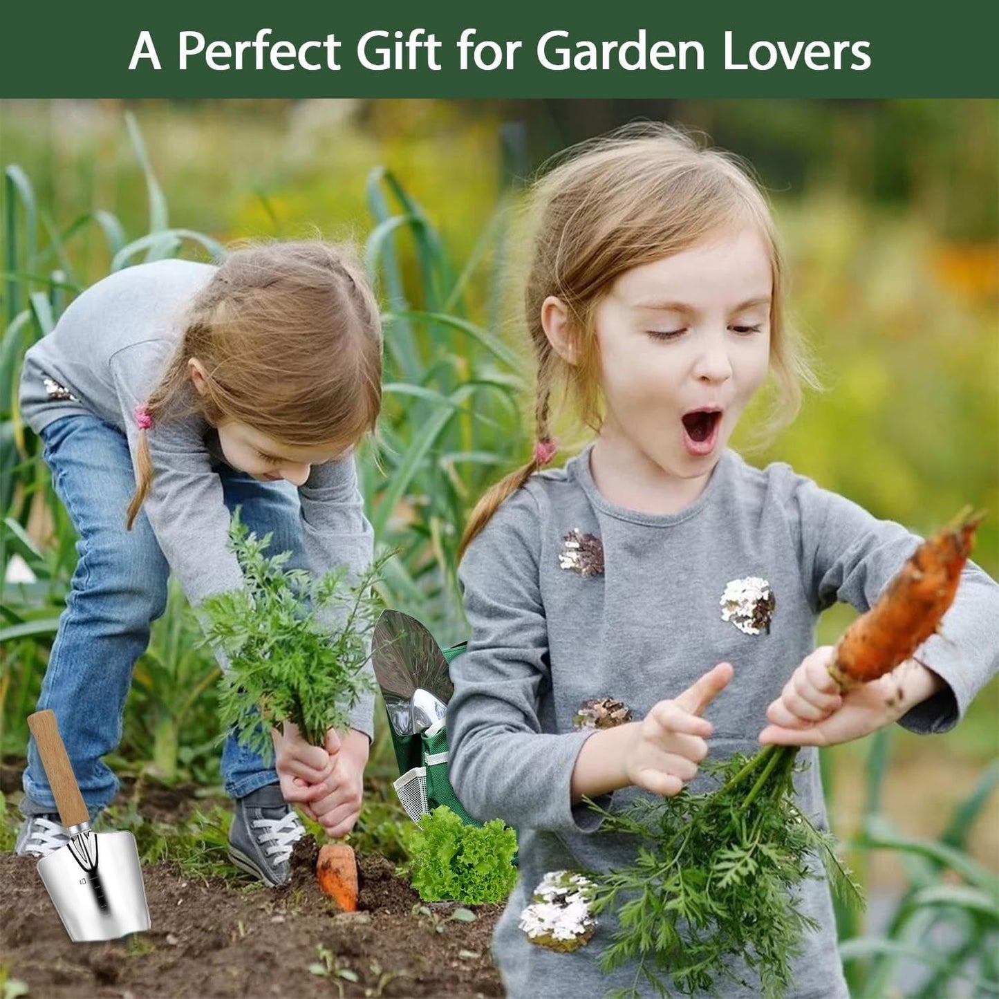 Garden Tool Set 12 Piece Gardening Kit with Heavy Duty Folding Stool Gardening Tools with Detachable Canvas Storage Tote Bag Stainless Steel Outdoor Hand Garden Tools  Gardening Gifts for Women Men