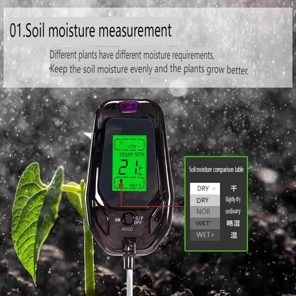 MUSICOZY Soil Tester Moisture Soil Test Kit Light PH Temperature Humidity 5 in 1 Tester Plants Crops Flowers Vegetable Soil Detector