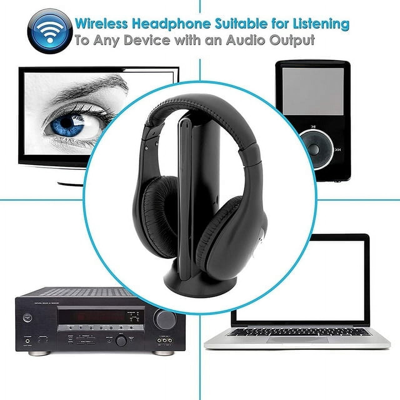 Wireless Headphones for TV Watching 5-in-1 Wireless Headphones Headset Hi-Fi over-on Ear TV Headphones Wireless for Watching Home TV Game Computer Television