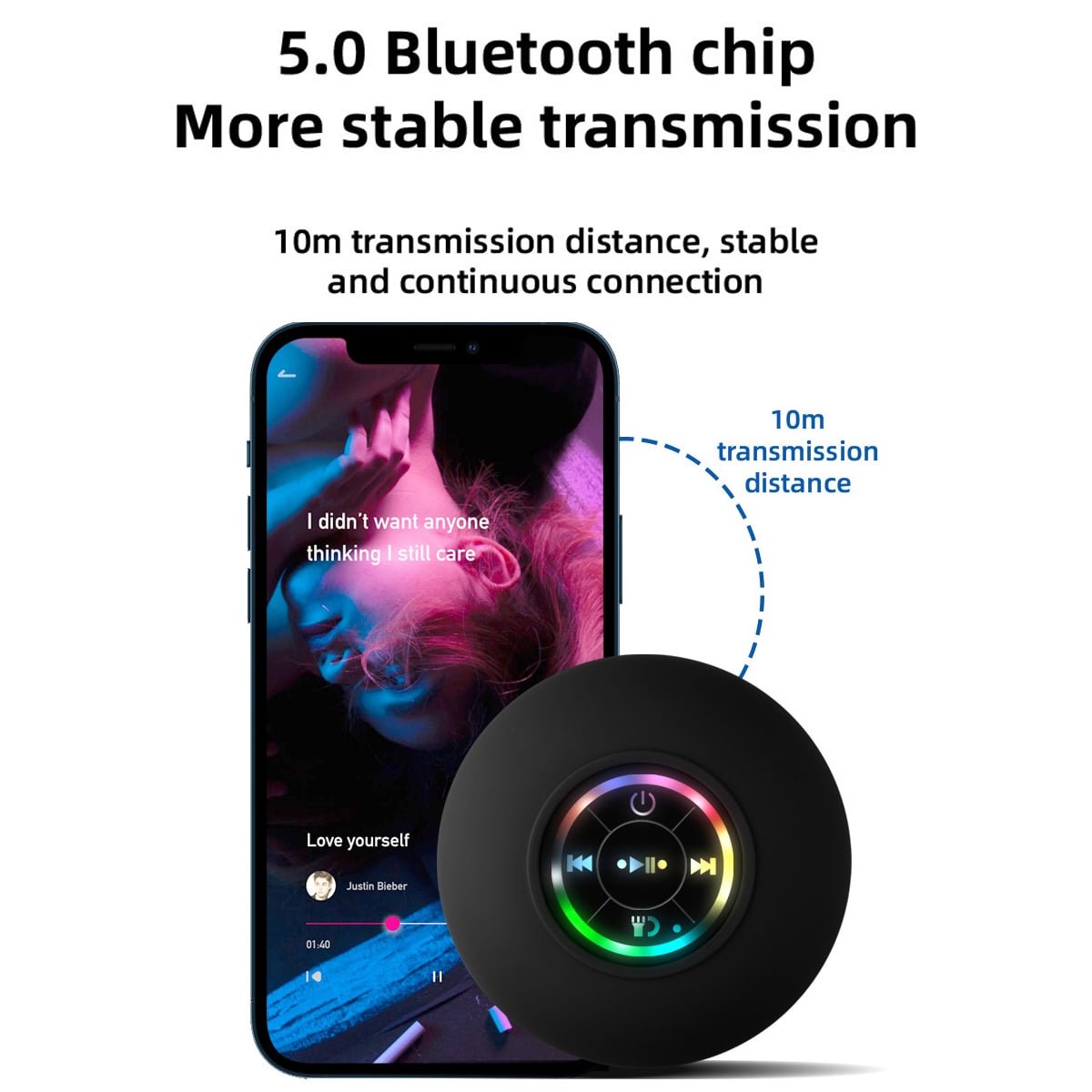 Portable Mini Bluetooth Speaker Waterproof Bathroom Audio Wireless Shower Speakers RGB Light Bluetooth Suction Cup Speaker Enhanced Bass and High Definition Sound