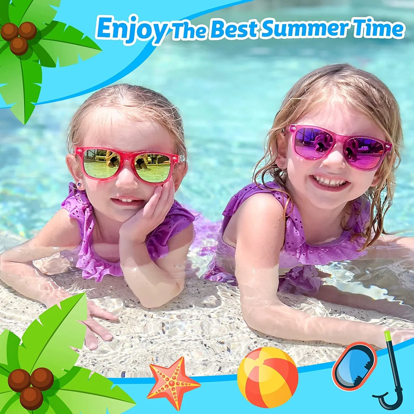 Prociv 24 Pack Kids Sunglasses Bulk  Kids Sunglasses Party Favor  Neon Translucent Sunglasses with UV400 Protection  Boys Girls Age 3-8  Beach Pool Birthday Party Supplies