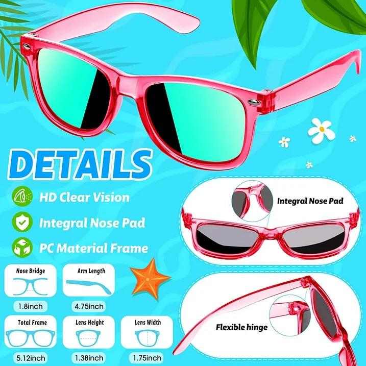 Prociv 24 Pack Kids Sunglasses Bulk  Kids Sunglasses Party Favor  Neon Translucent Sunglasses with UV400 Protection  Boys Girls Age 3-8  Beach Pool Birthday Party Supplies