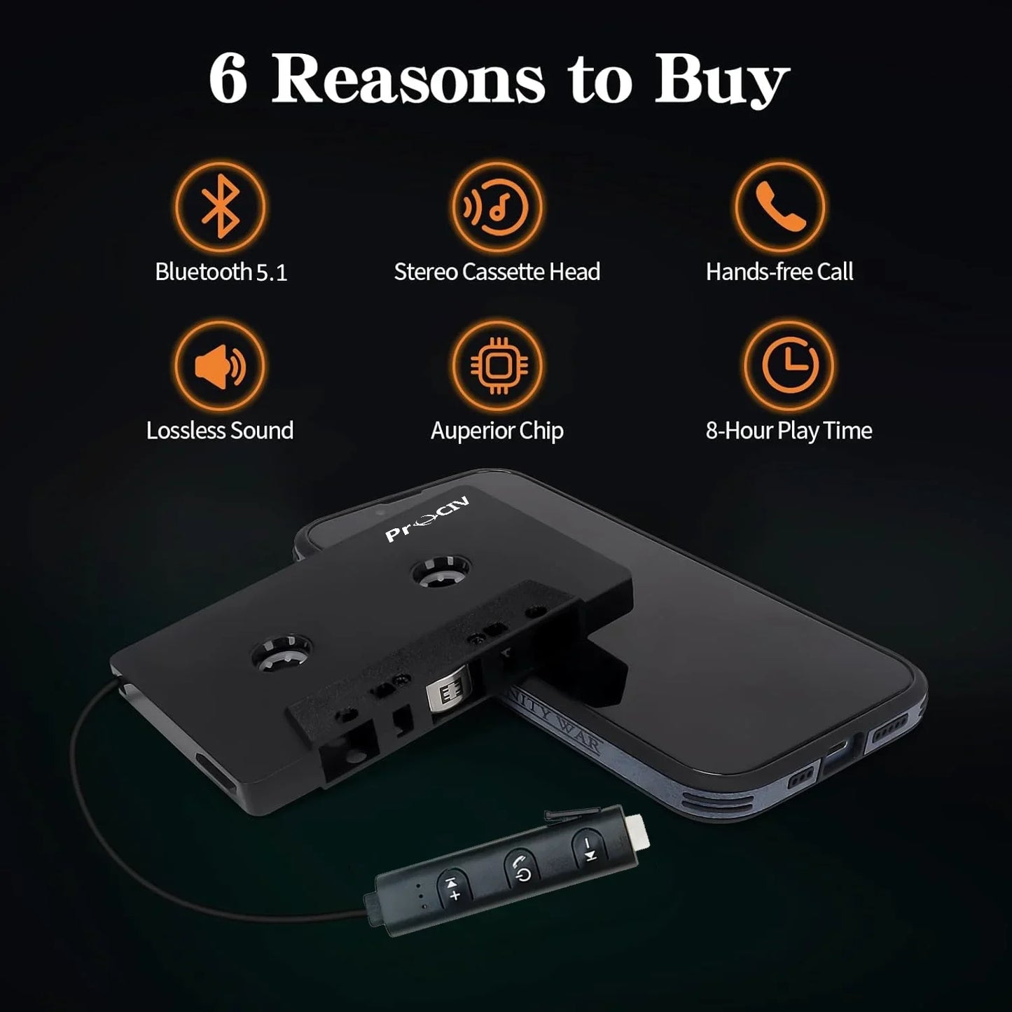 New Car Audio Bluetooth Wireless Cassette Receiver  Bluetooth 5.1 Car Audio Stereo Cassette Vehicle Tape Converter Cassette  Work While Charging Black