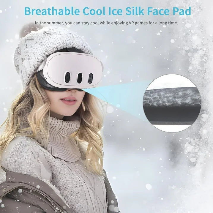 Facial Interface & Face Cover Pad for Meta Quest 3 - VR Accessories Compatible with Meta/Oculus Quest 3  One-Piece Anti-Light Leakage Soft Leather PU & Ice Sponge Face Cushion Pad for Quest 3