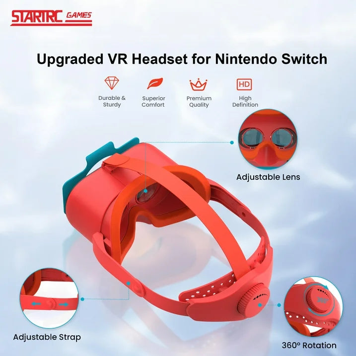 Upgraded VR Headset for Nintendo Switch & Switch OLED Model  3D VR Glasses with Adjustable Lens for Virtual Reality Gaming Experience  Switch VR Labo Goggles Headset for Nintendo Switch(Red)