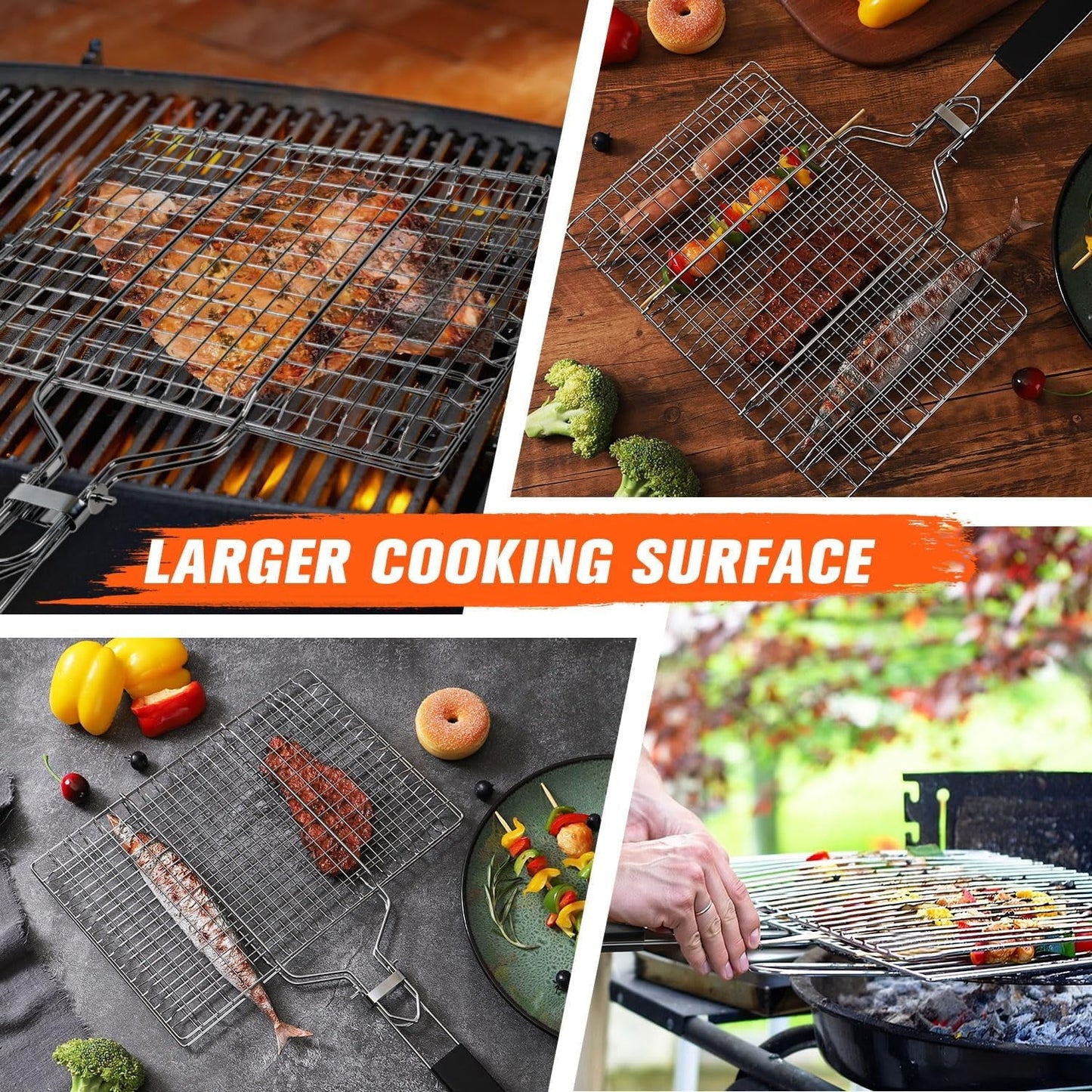 Grill Basket with Foldable Handle  BBQ Basket Grill Accessories Stainless Steel BBQ Grill Mesh BBQ Vegetable Slices Basket Grill Basket Camping Grill Suitable for Vegetable Fries Fish