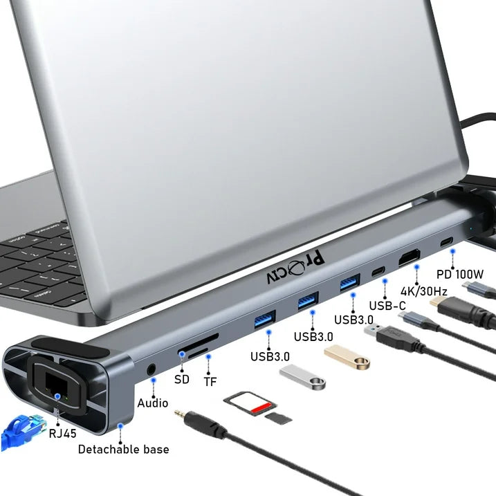 USB C Laptop Docking Station Stand  10 In 1 Folding Tilt Stand Triple Display USB C   4K  PD 100W  USB 3.0  TF  SD  Audio  RJ45 for MacBook & Windows