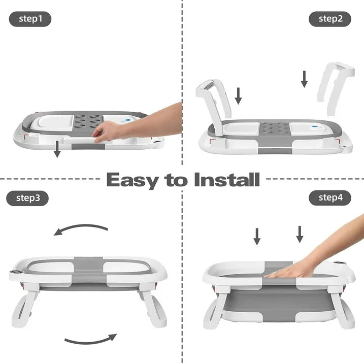 Foldable Baby Bathtub for Infants to Toddler Portable Travel Bathtub Multifunctional Bathtub with Drain Hole  Baby Bathtub for Newborn 0-36 Month Gray (with Net)