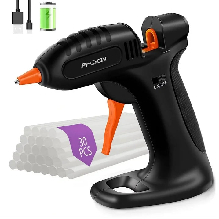 Cordless Hot Glue Gun  Fast Preheating Hot Glue Gun Kit with 30pcs Glue Sticks and Stand  USB Rechargeable Hot Melt Glue Gun Tools for Crafts  Arts  DIY and Festival Decorations Black