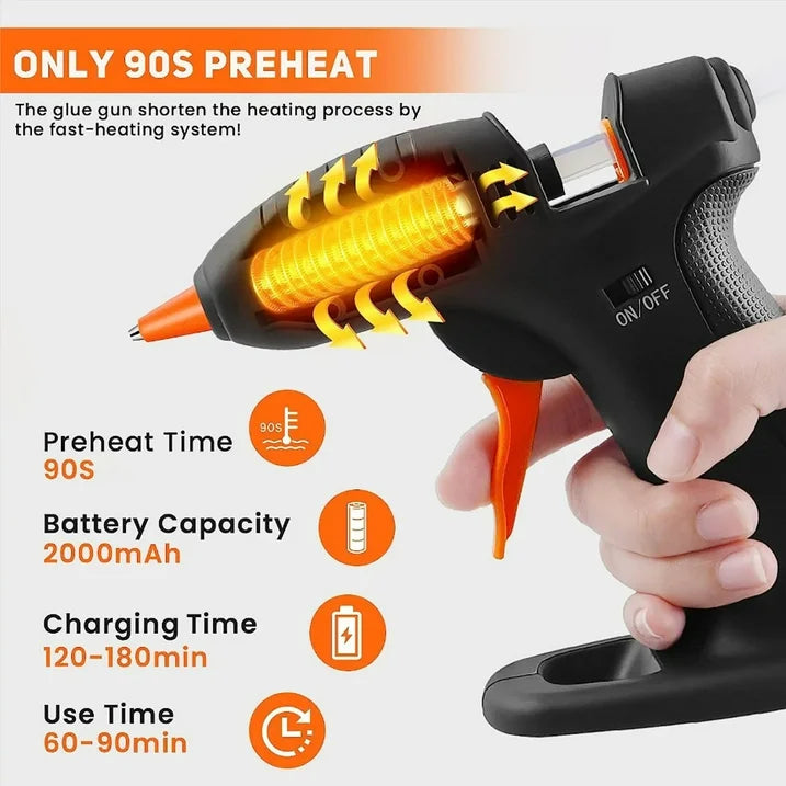 Cordless Hot Glue Gun  Fast Preheating Hot Glue Gun Kit with 30pcs Glue Sticks and Stand  USB Rechargeable Hot Melt Glue Gun Tools for Crafts  Arts  DIY and Festival Decorations Black