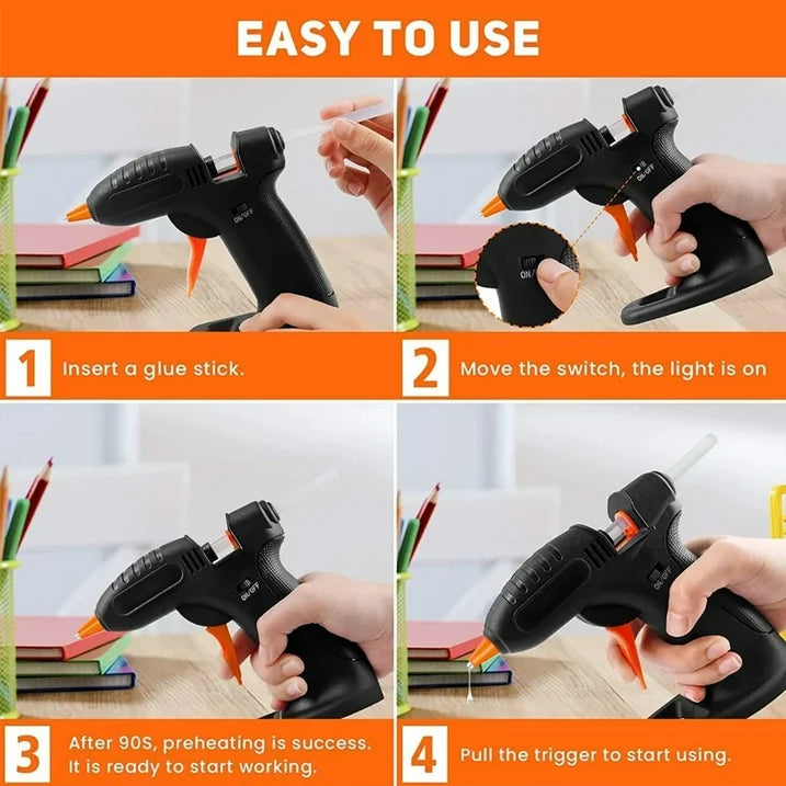 Cordless Hot Glue Gun  Fast Preheating Hot Glue Gun Kit with 30pcs Glue Sticks and Stand  USB Rechargeable Hot Melt Glue Gun Tools for Crafts  Arts  DIY and Festival Decorations Black