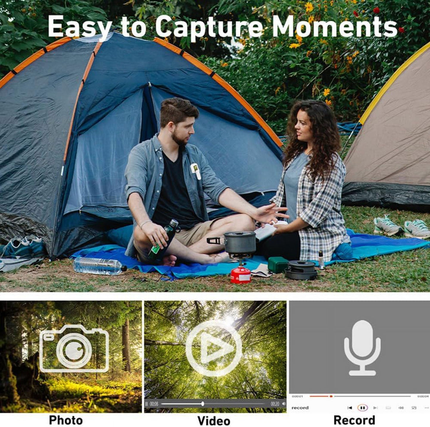 Mini WiFi Action Camera 1080P 30fps Digital Video Camera with 0.96in LCD Screen Built-in Rechrageable Battery Motion Detection with Magnetic Mount Back Clip Protective Cover