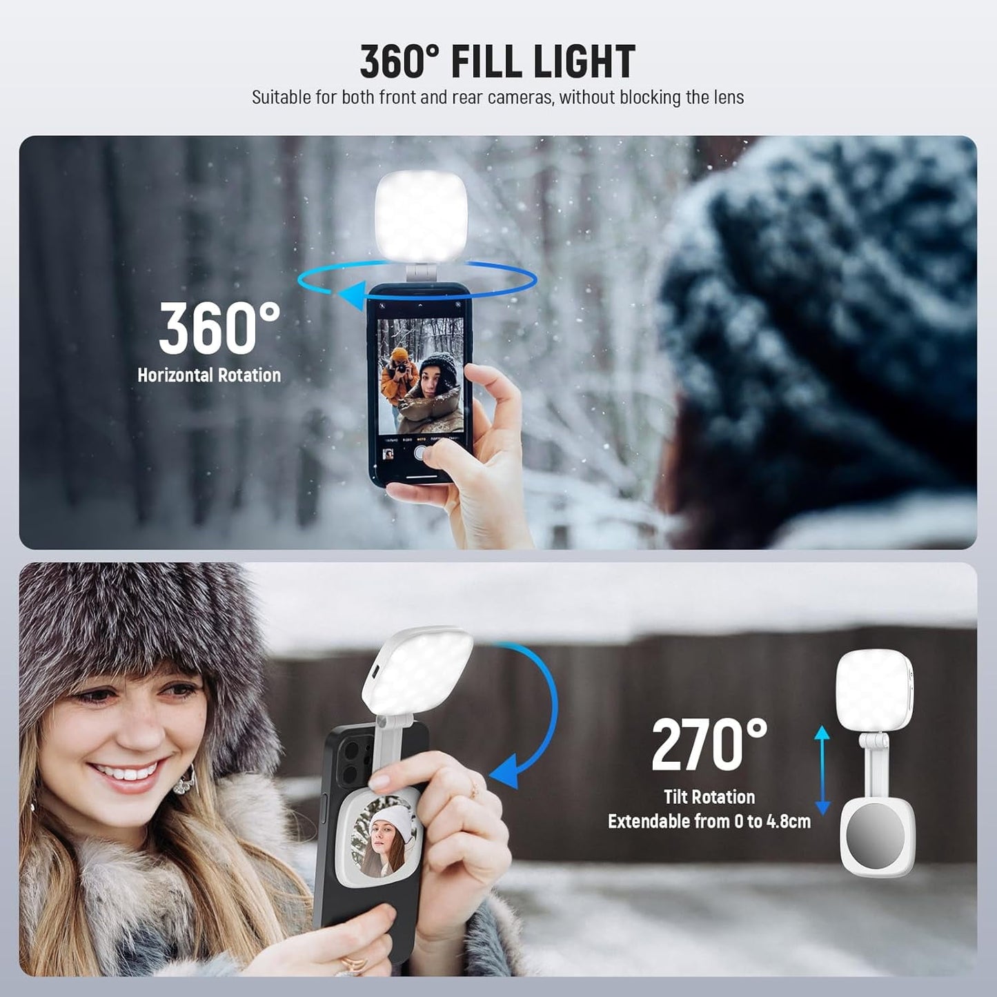 Magnetic Selfie Light for iPhone Instant Attachment for MagSafe CRI95 700lx/0.3m Folding LED Phone Fill Ring Lighting Phone Light with a Mirror for Zoom Makeup Photography Recording Video Conference