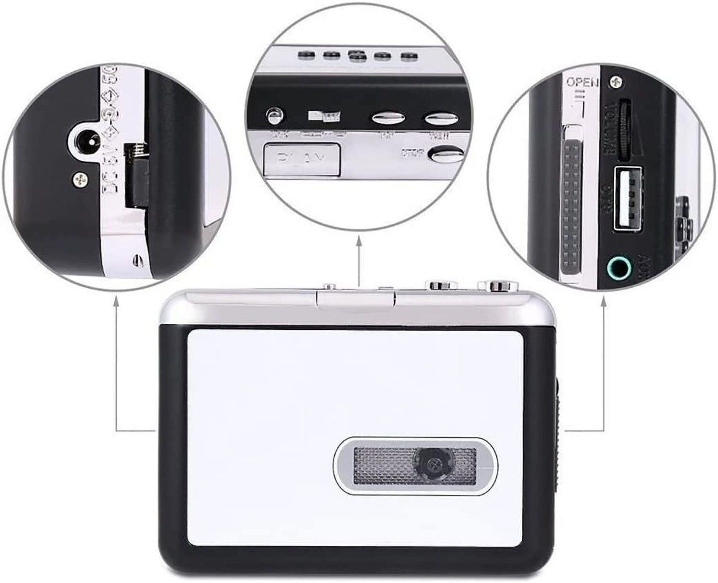 Portable Walkmen Cassette Player Best Overall Standalone USB Cassette to MP3 Converter Audio Music Cassette Tape to Digital Converter Player (White)