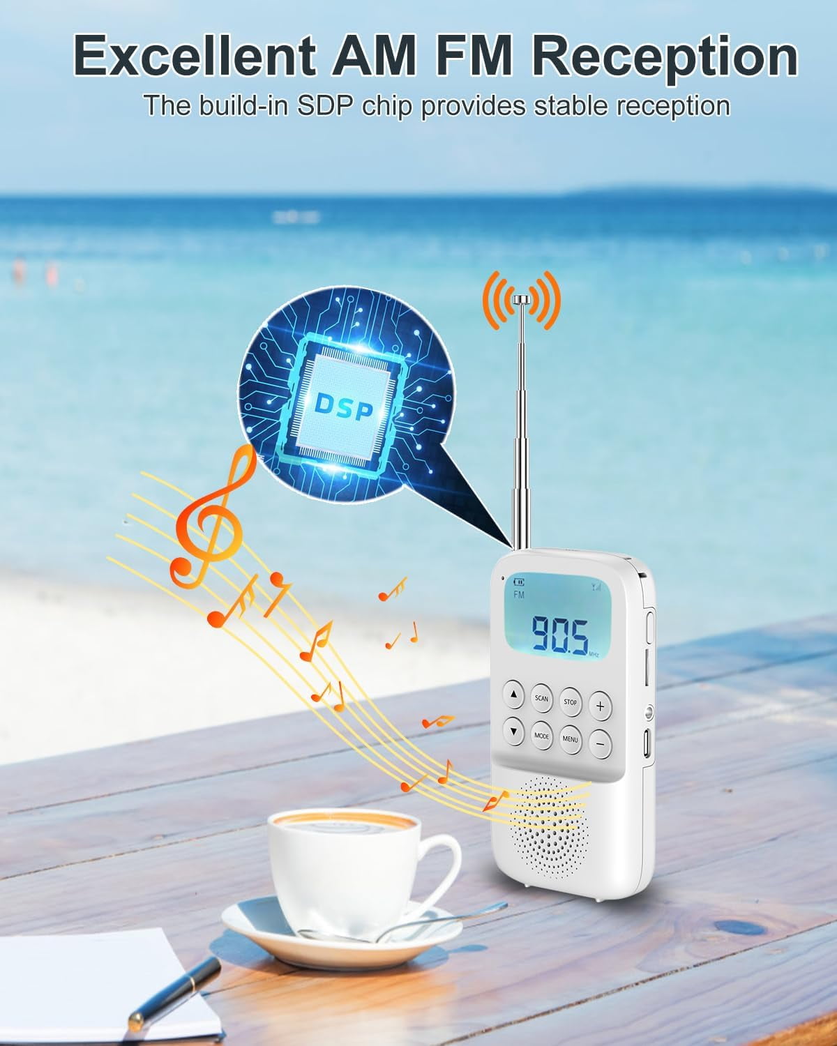 Digital AM FM Walkmen Radio with Bluetooth Portable Rechargeable Transistor Radio with Alarm Clock Built-in Speaker and Headphone Jack Support TF Card Playback