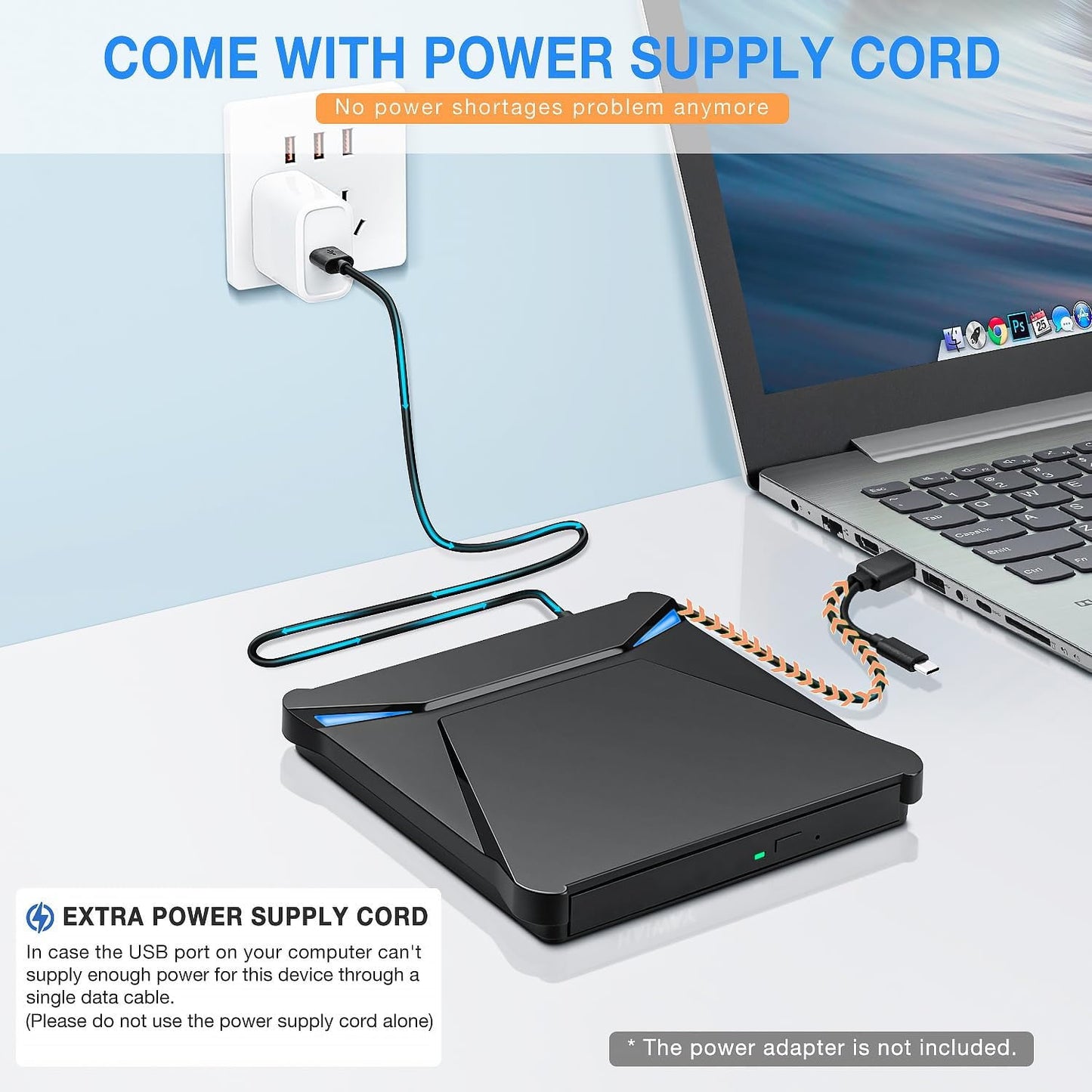 External DVD Drive USB 3.0 Type-C Portable CD Drive Burner Player Reader Writer 2 Ports TF SD Card Slots Optical Disk Laptop Mac PC Windows 11 10 8 7