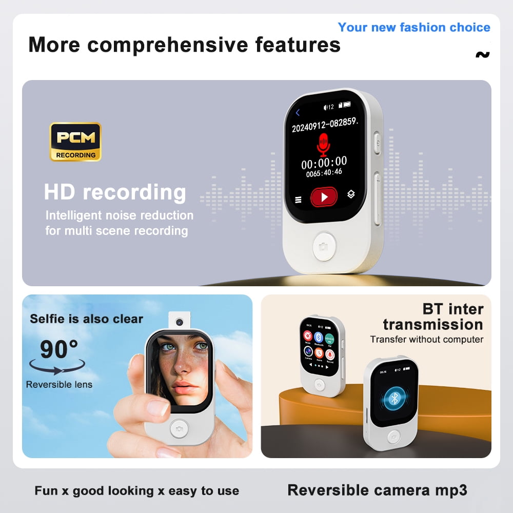 64GB Mini MP3 Player with Camera Bluetooth Mp3 Mp4 Music Player 2.0 IPS Touch Screen Android Player with Speaker FM Radio MP3 Player with E Book Alarm Clock Stopwatch Walkmen Player for Sports Travel
