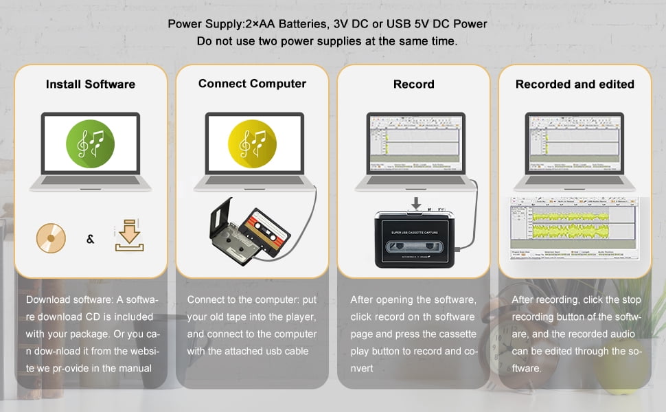 Clear Stereo Auto Reverse Walkmen Cassette Player with Detachable External Speaker-Portable Cassette to MP3 Digital Converter- Convert Tapes to Digital Format via USB-Compatible with MAC Laptops & PC