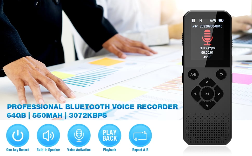 MUSICOZY MP3 Player 64GB Bluetooth Music Player Bluetooth Voice Recorder with High Bit Rate and Call Recording Ideal for Interviews Meetings Lectures and More Long Battery Life (Black)