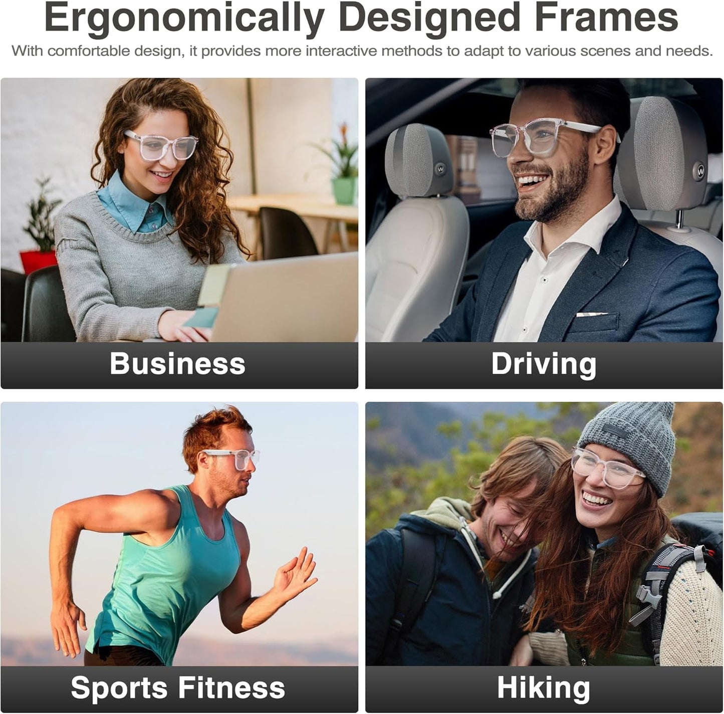 MUSICOZY AI Translator Smart Glasses for Men Women Bluetooth Audio Glasses with 110+ Translation Smart Glasses Real-Time Translation Multifunctional Bluetooth Glasses Open Ear Lighweight (White)