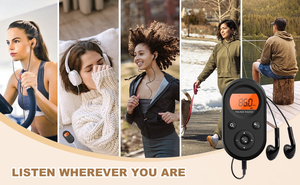 AM FM Portable Radio Personal Pocket Radio Rechargeable with Best Reception Long Battery Life Stereo Earphone Small Digital Transistor Radios for Hiking Walking Jogging