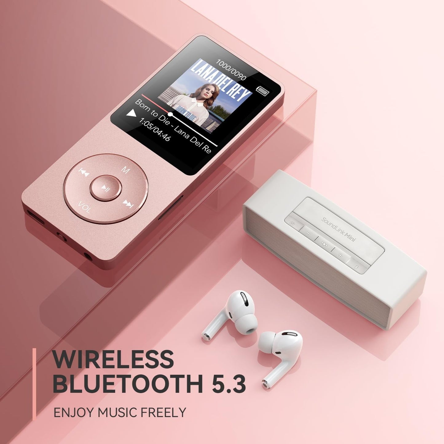 MP3 Player with Bluetooth and 32GB TF Card HiFi Music Player with Built-in Speaker Earphones Multifunctional MP3 Players with FM/Recording/E-Book/Video Supports up to 128GB for Kids Running Walking